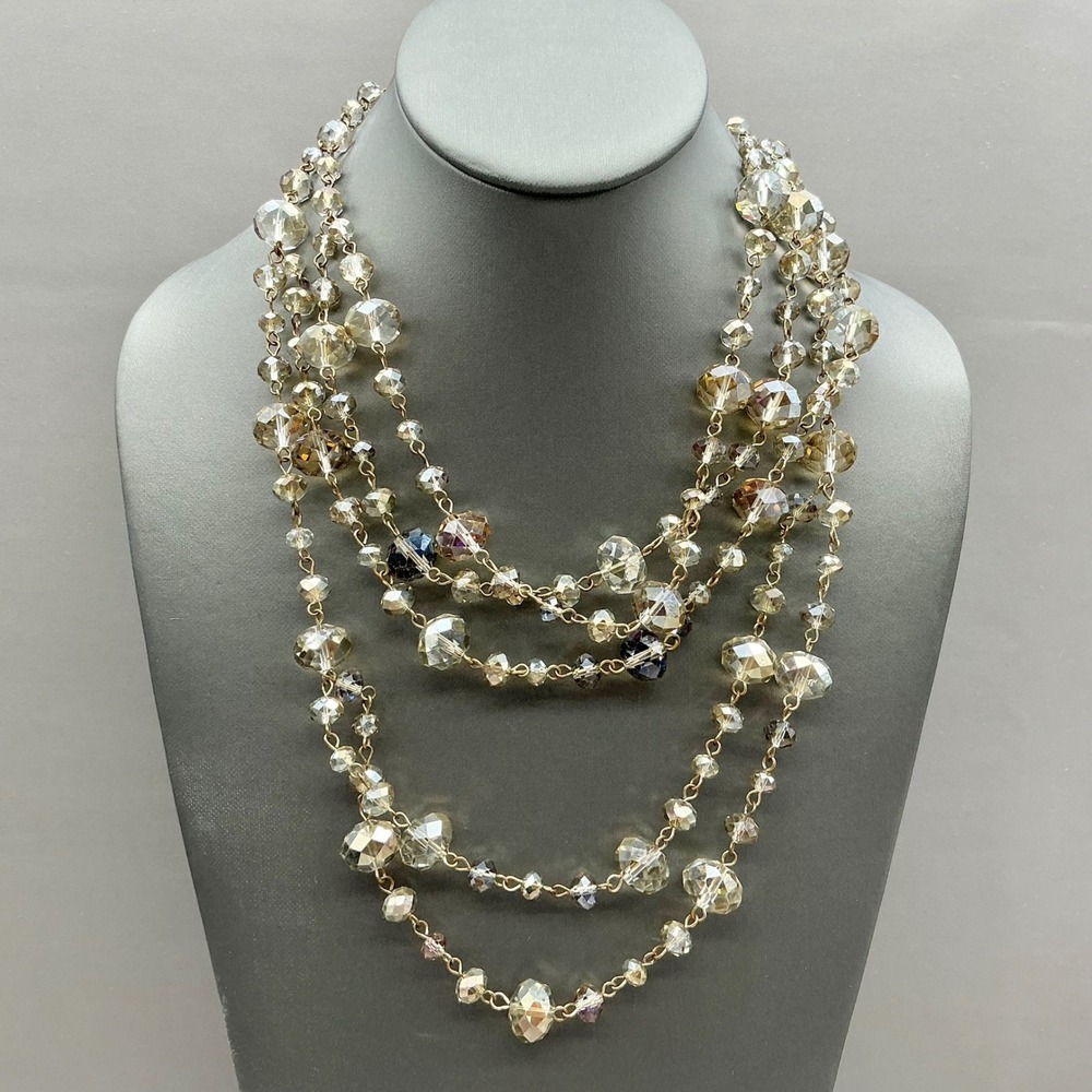 ALDO Necklace Women Champagne Multi Strand Beaded Layered Lobster Clasp